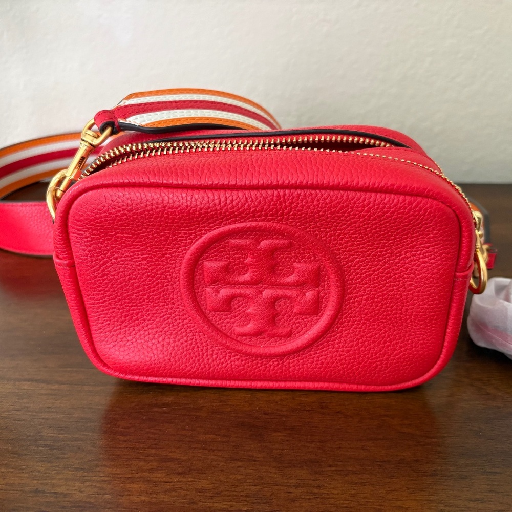 Tory Burch Mini Miller Red Leather Camera Bag 2 straps reversible NWOT